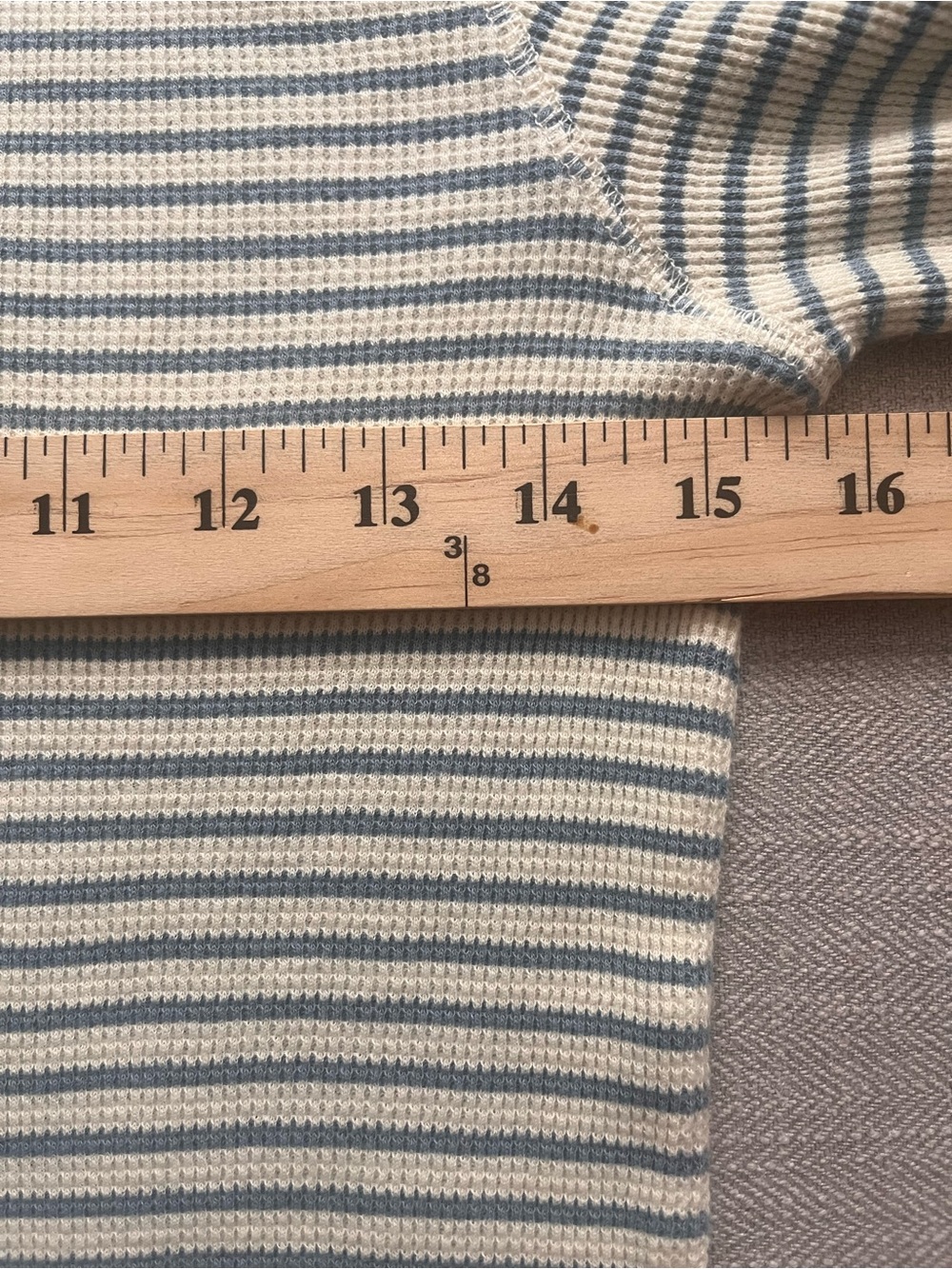 Sundance Striped Long-Sleeve Cotton Waffle Knit Top in Cream and Light Blue - Picture 10 of 13